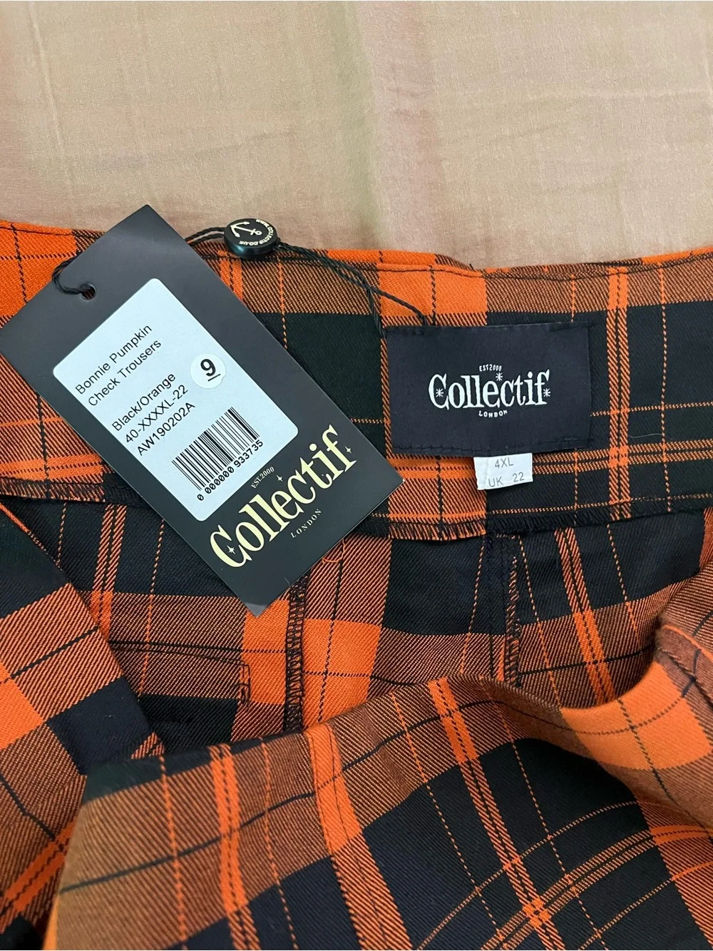 Collectif Orange & Black Plaid Trousers